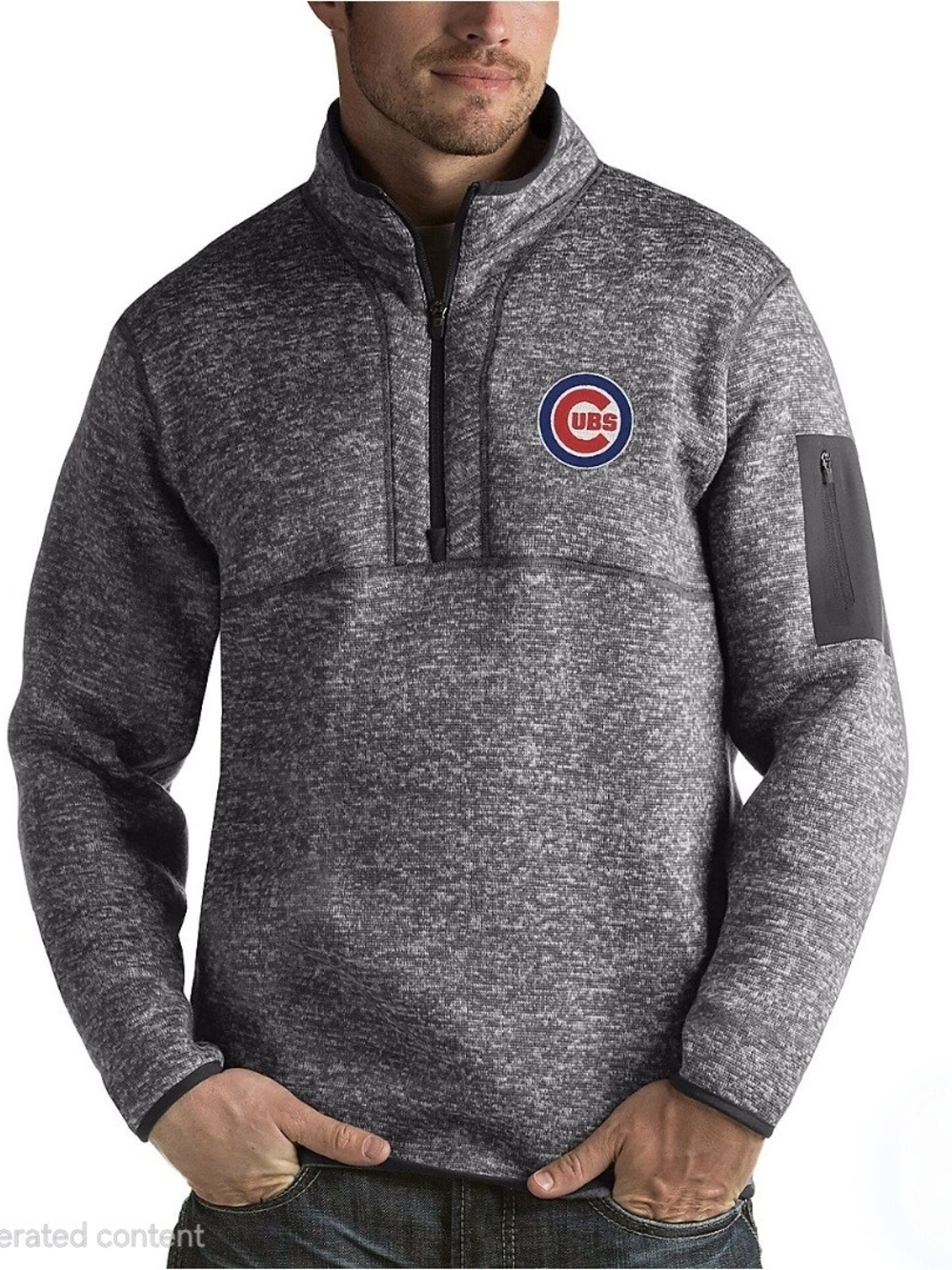 Antigua Heathered Chicago Cubs Fortune Half-Zip Sweater Mens Sz L